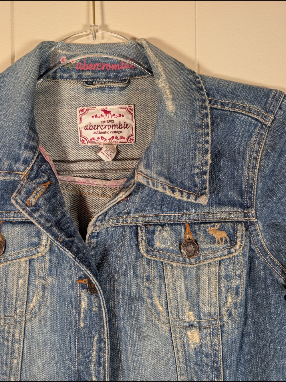 Abercrombie Light Wash Kids Large Distressed Denim Jacket - Blue